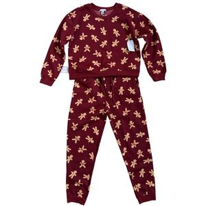 Better Together‎ Gingerbread Pajama Set Womens XL Burgundy Fleece Lounge STK6624